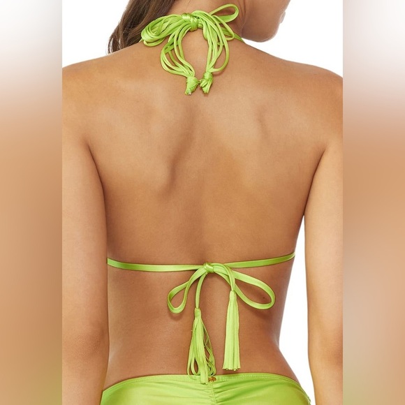 PQ Swim SET Mila Macramé Triangle Bikini Top and Full Bottoms Color Lime Size L - Picture 3 of 15